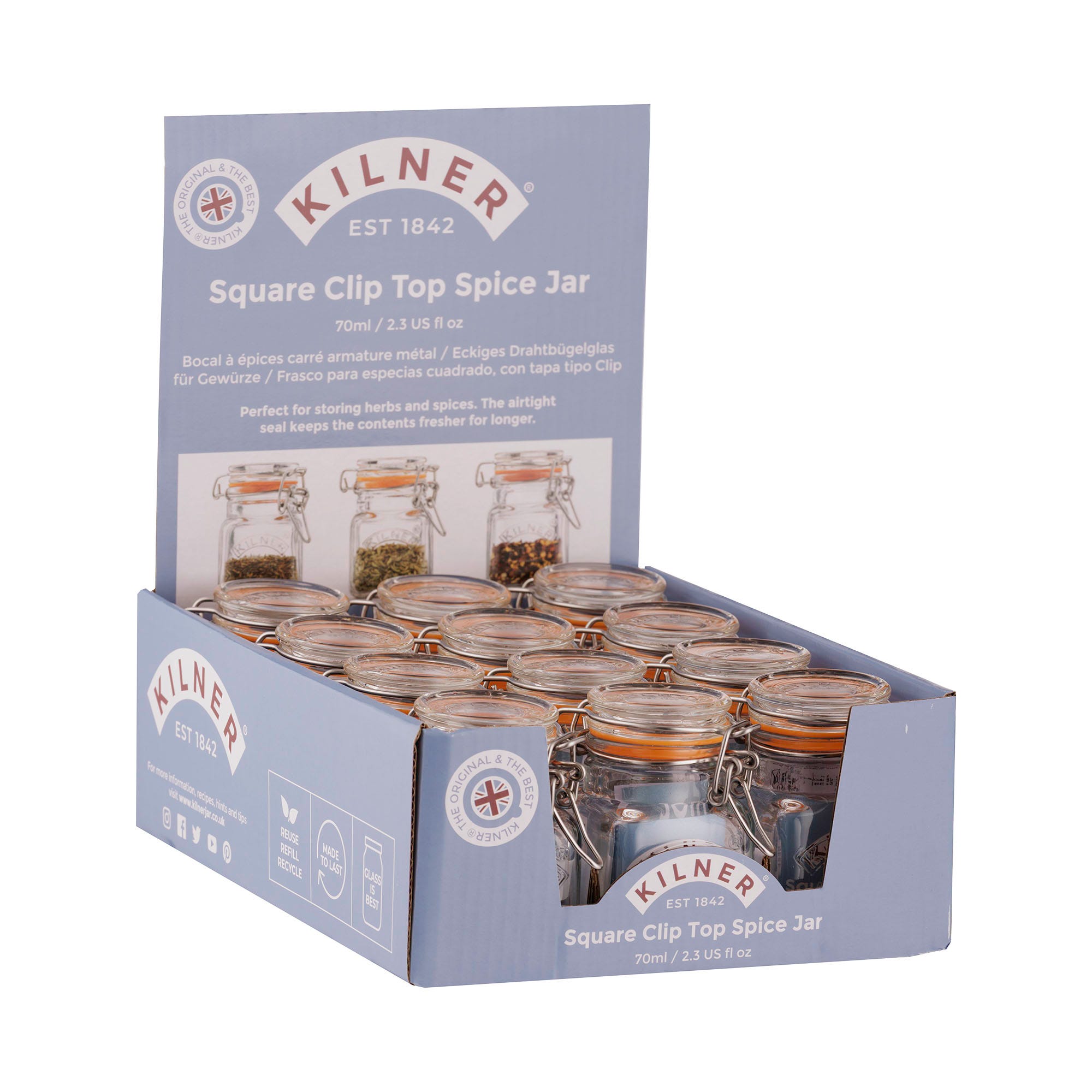 Kilner Square Clip Top Spice Jar 70ml Kilner